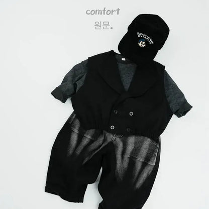 デニムパンツ キッズパンツ ダメージ加工ルーズワイドデニムパンツ ブラックジーンズ【mh0007217】