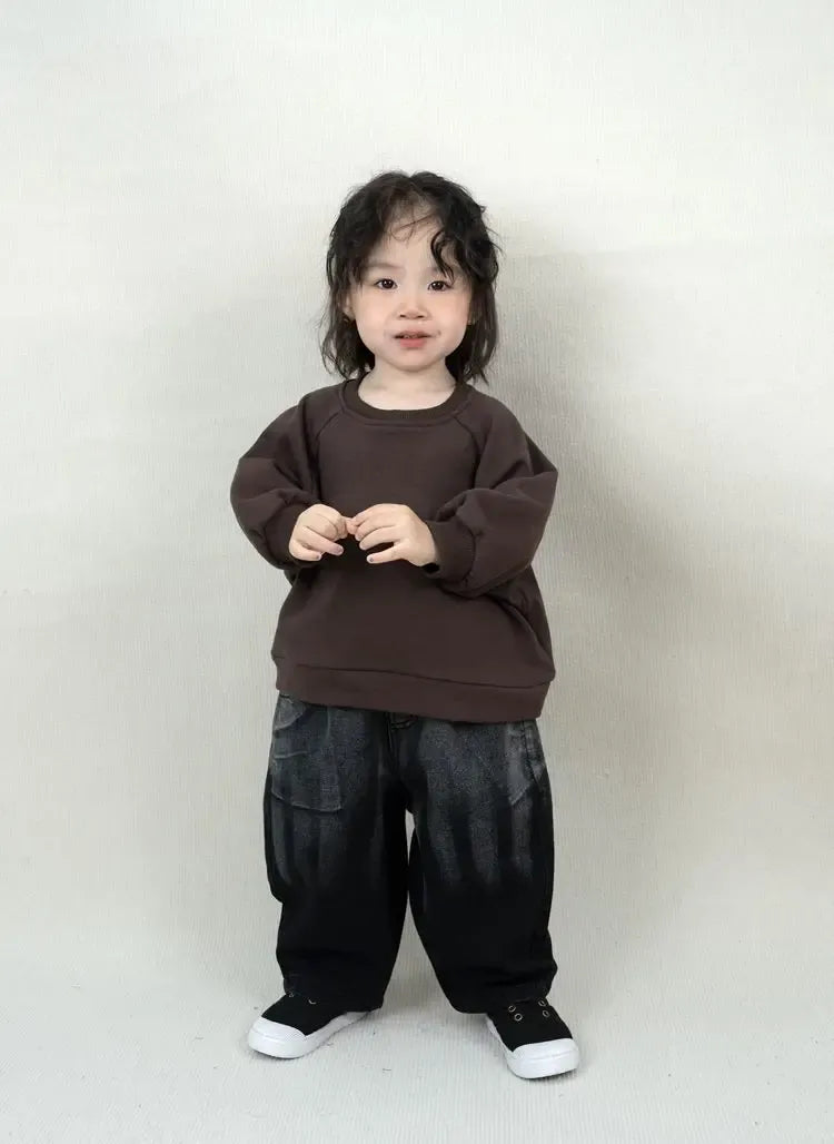 デニムパンツ キッズパンツ ダメージ加工ルーズワイドデニムパンツ ブラックジーンズ【mh0007217】