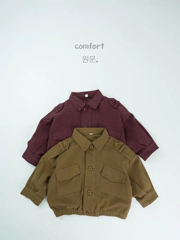 長袖シャツ・ブラウス キッズトップス アーミースタイル長袖カーゴシャツジャケット【mh0007869】