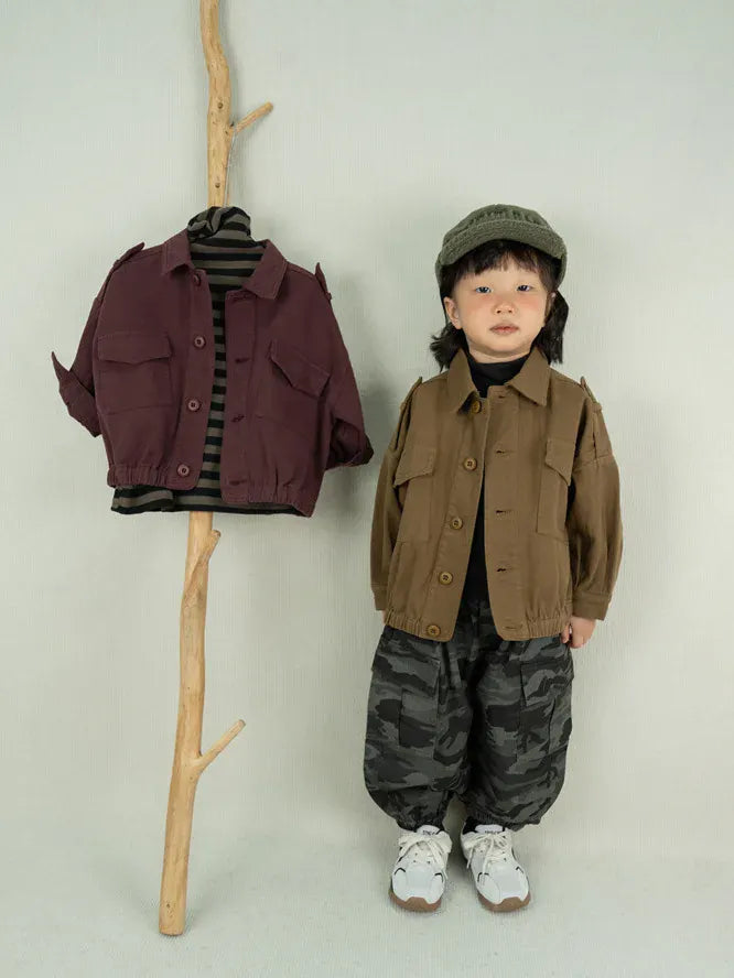 長袖シャツ・ブラウス キッズトップス アーミースタイル長袖カーゴシャツジャケット【mh0007869】