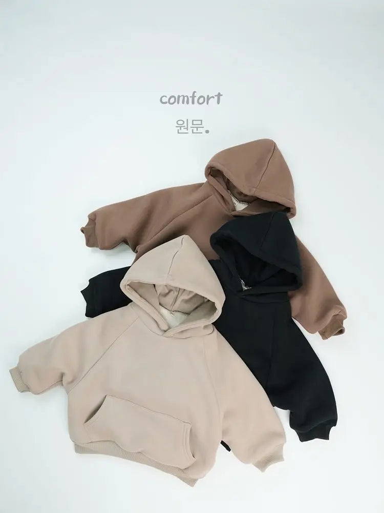 トレーナー・フーディ キッズトップス 裏フリース厚手シンプルフーディ長袖スウェットパーカー【mh0007878】