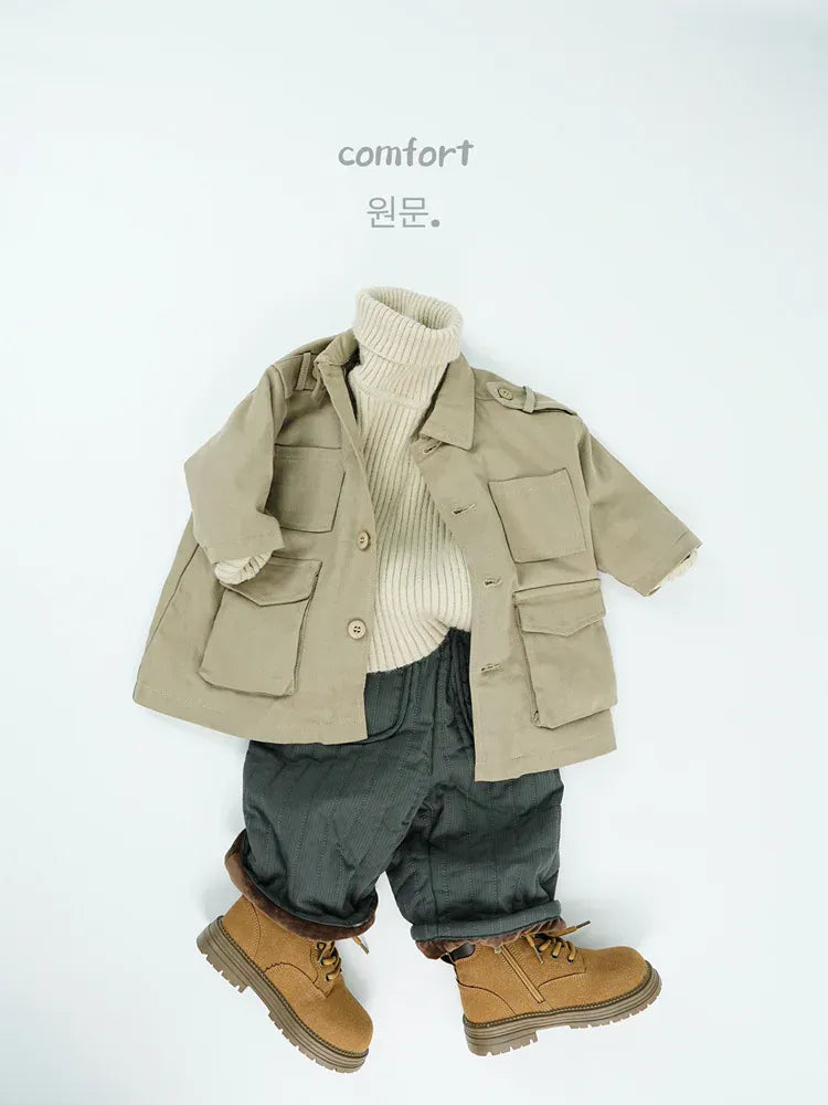 ロングコート キッズアウター カーゴポケット襟付きロングジャケットコート【mh0008126】