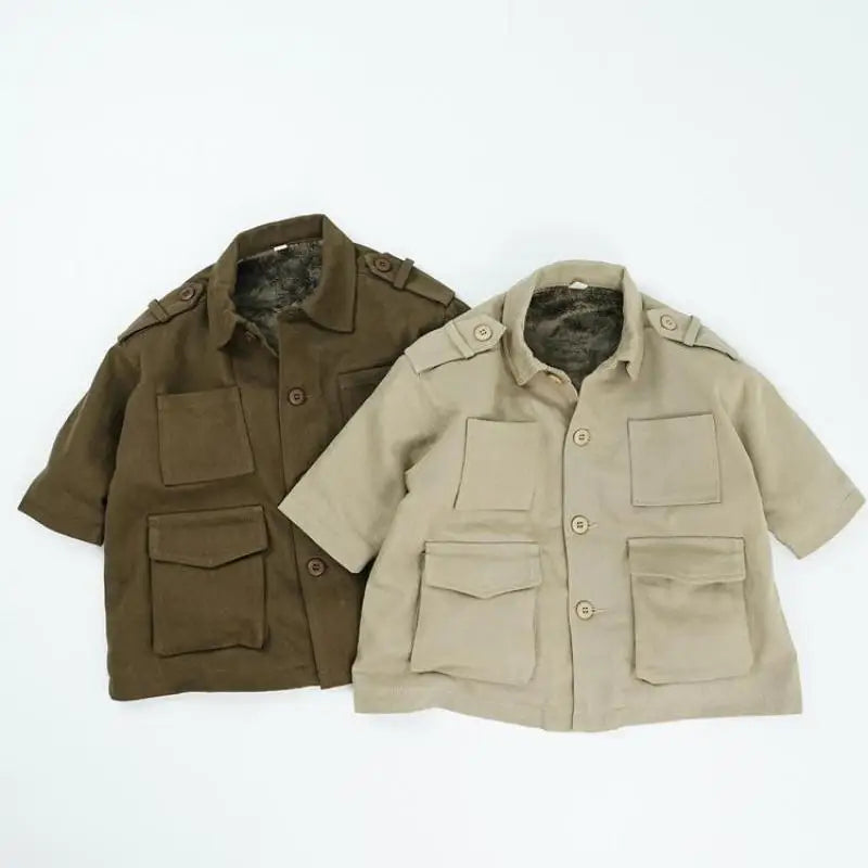 ロングコート キッズアウター カーゴポケット襟付きロングジャケットコート【mh0008126】