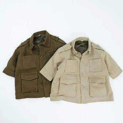 ロングコート キッズアウター カーゴポケット襟付きロングジャケットコート【mh0008126】