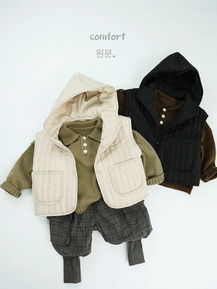 ベスト キッズベスト キルティングフーディシンプルアウターベスト【mh0008136】