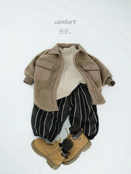 長袖シャツ・ブラウス キッズトップス ボアフリースパッチワーク長袖シャツジャケット【mh0008138】