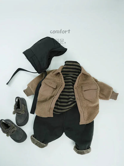 長袖シャツ・ブラウス キッズトップス ボアフリースパッチワーク長袖シャツジャケット【mh0008138】