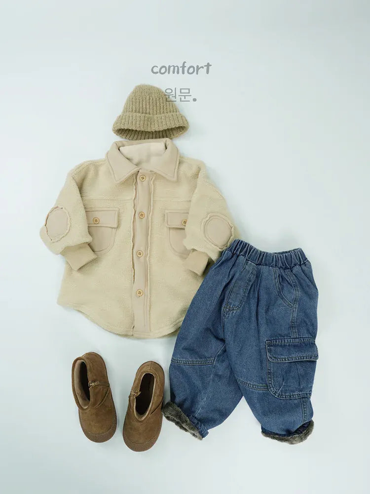 長袖シャツ・ブラウス キッズトップス ボアフリースパッチワーク長袖シャツジャケット【mh0008138】