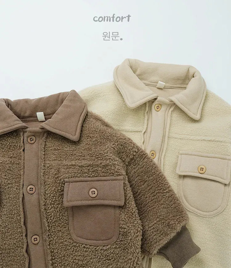 長袖シャツ・ブラウス キッズトップス ボアフリースパッチワーク長袖シャツジャケット【mh0008138】