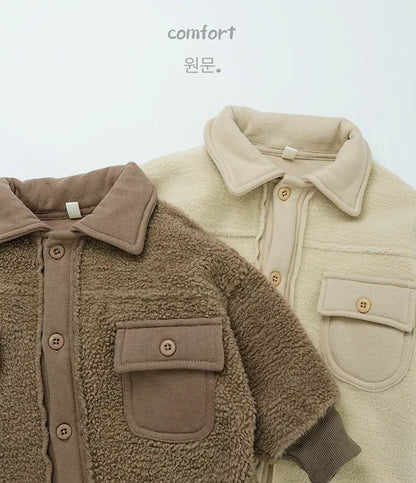 長袖シャツ・ブラウス キッズトップス ボアフリースパッチワーク長袖シャツジャケット【mh0008138】