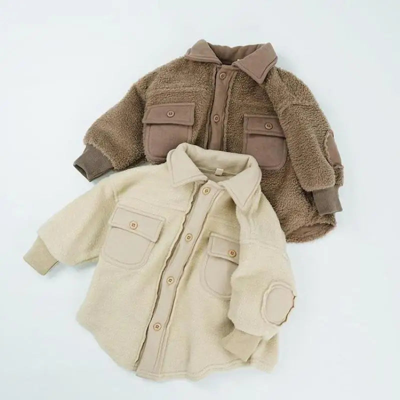 長袖シャツ・ブラウス キッズトップス ボアフリースパッチワーク長袖シャツジャケット【mh0008138】