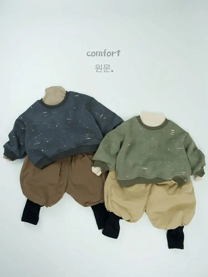 トレーナー・フーディ キッズトップス ダメージ加工裏フリース長袖スウェットトレーナー【mh0008380】