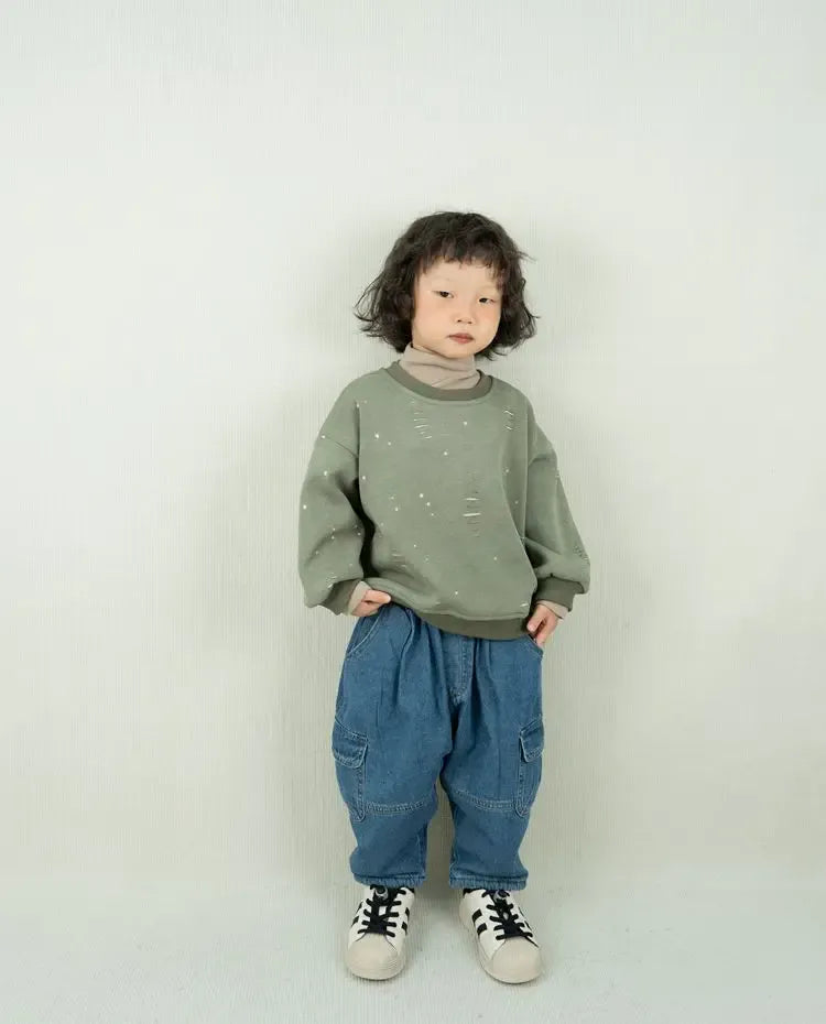 トレーナー・フーディ キッズトップス ダメージ加工裏フリース長袖スウェットトレーナー【mh0008380】