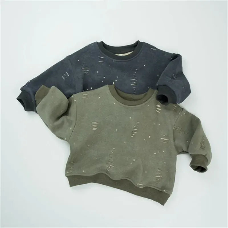 トレーナー・フーディ キッズトップス ダメージ加工裏フリース長袖スウェットトレーナー【mh0008380】