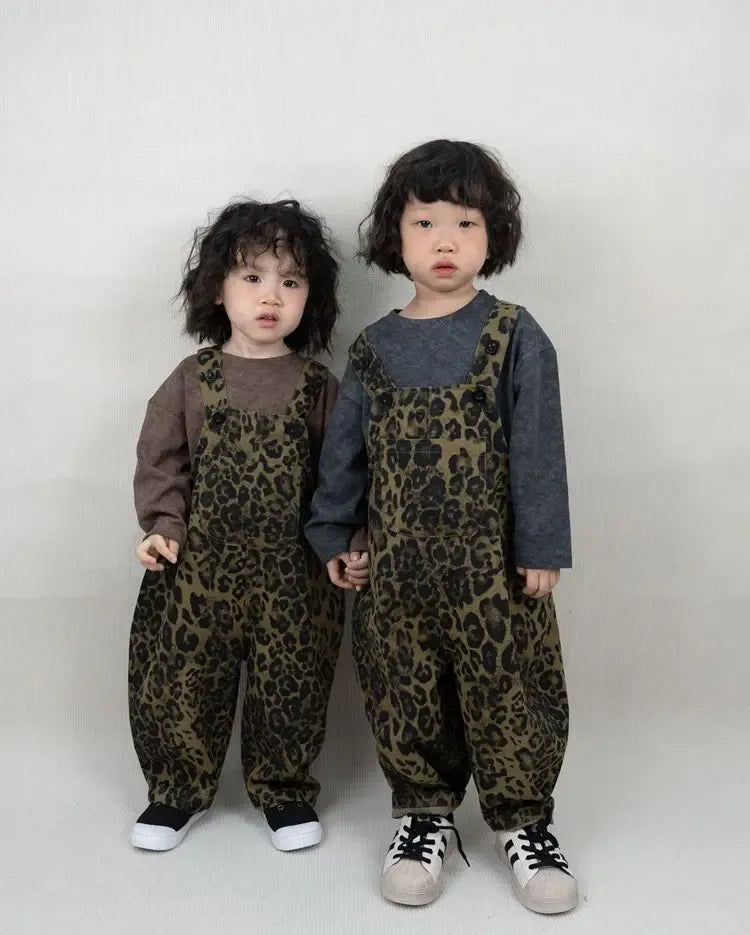 オーバーオール キッズオーバーオール レオパードヒョウ柄プリントサスペンダーサロペットパンツ【mh0008529】