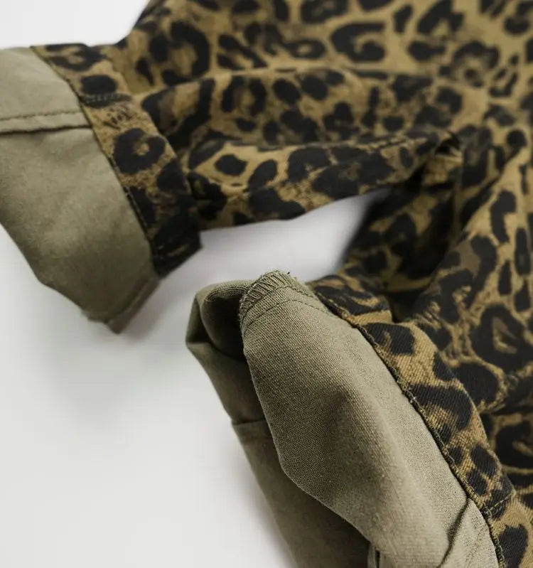 オーバーオール キッズオーバーオール レオパードヒョウ柄プリントサスペンダーサロペットパンツ【mh0008529】