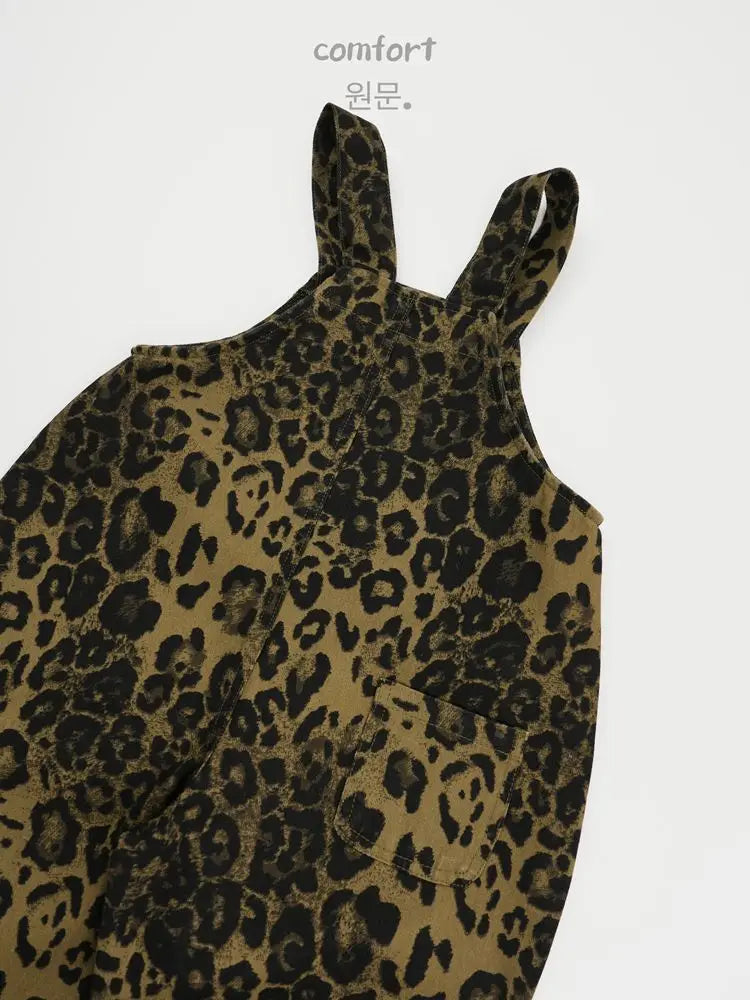 オーバーオール キッズオーバーオール レオパードヒョウ柄プリントサスペンダーサロペットパンツ【mh0008529】