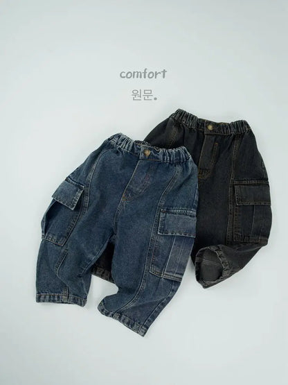 デニムパンツ キッズパンツ デニムカーゴロングパンツ【mh0008590】