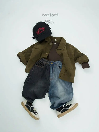 デニムパンツ キッズパンツ デニムバイカラールーズワイドロングパンツ【mh0008591】