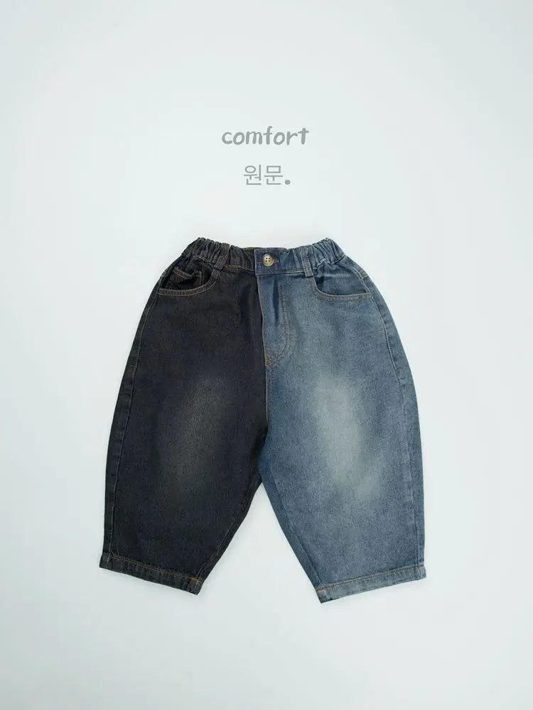 デニムパンツ キッズパンツ デニムバイカラールーズワイドロングパンツ【mh0008591】