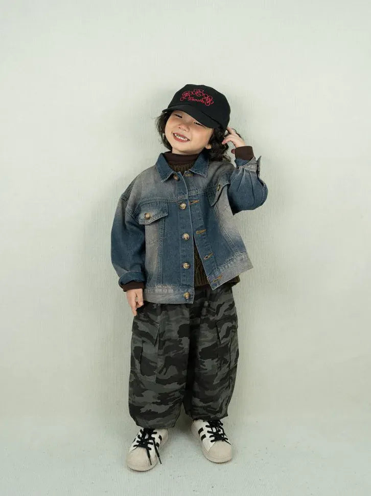 ロングパンツ・スウェットパンツ キッズパンツ カモフラ柄ルーズカーゴミリタリーパンツ【mh0008601】