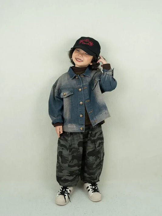 ロングパンツ・スウェットパンツ キッズパンツ カモフラ柄ルーズカーゴミリタリーパンツ【mh0008601】