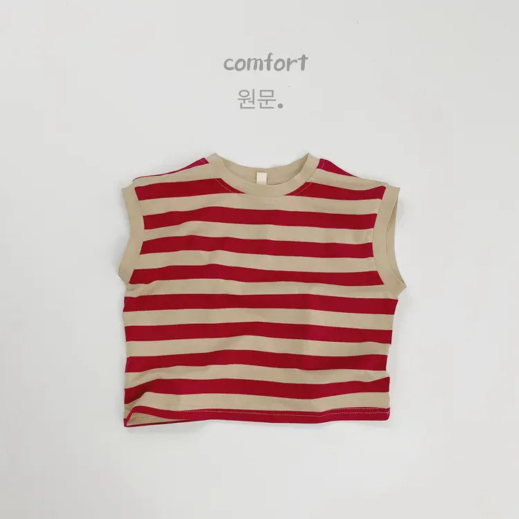 タンクトップ・キャミソール・ノースリーブトップス Red / 12M  80CM キッズトップス ノースリーブTシャツ ベスト レトロボーダー 4カラー【mh0006202】