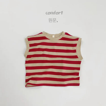 タンクトップ・キャミソール・ノースリーブトップス Red / 12M  80CM キッズトップス ノースリーブTシャツ ベスト レトロボーダー 4カラー【mh0006202】