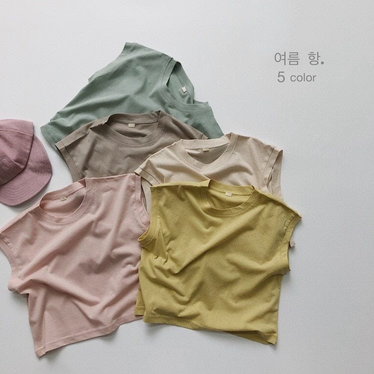 タンクトップ・キャミソール・ノースリーブトップス キッズ くすみカラー ノースリーブ Tシャツ タンクトップ 5カラー ユニセックス【mh0002091】