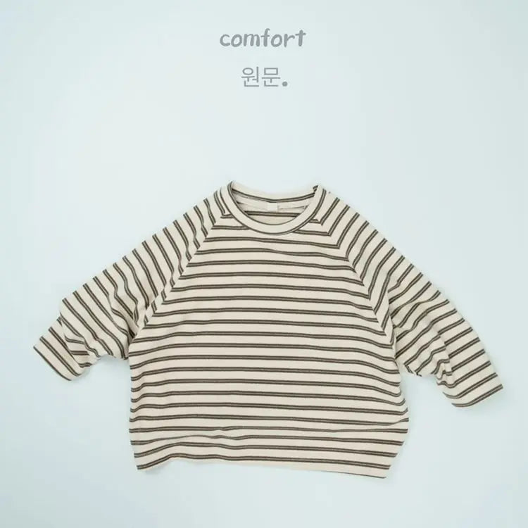 長袖Tシャツ apricot / 12M  80cm キッズトップス ボーダーシンプルベーシック長袖Tシャツ【mh-0008600】