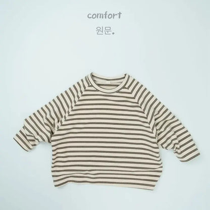 長袖Tシャツ apricot / 12M  80cm キッズトップス ボーダーシンプルベーシック長袖Tシャツ【mh-0008600】