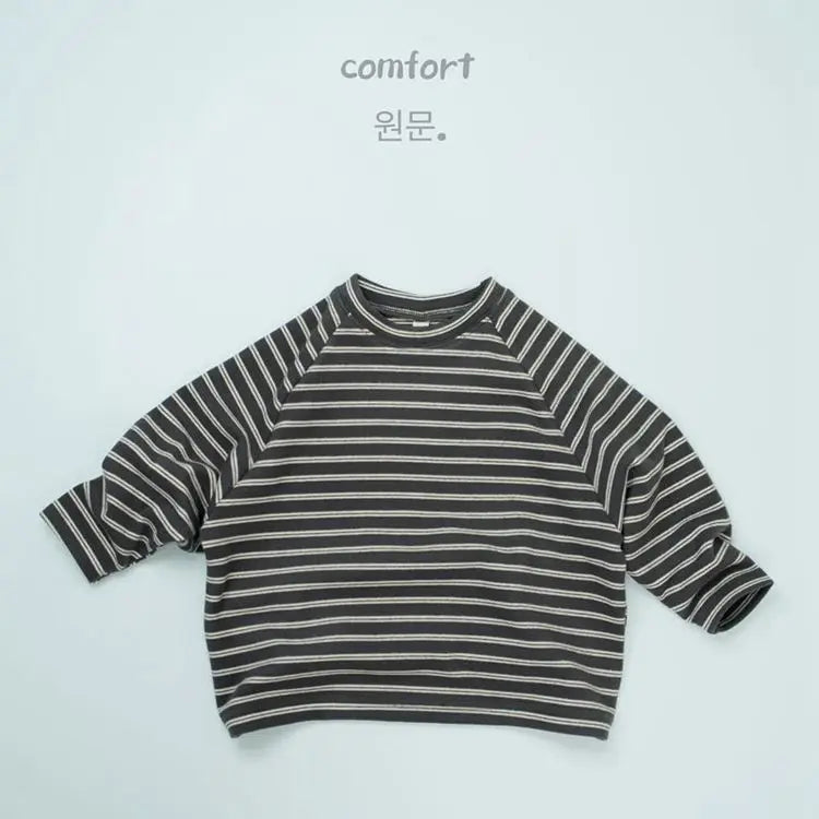 長袖Tシャツ dark gray / 12M  80cm キッズトップス ボーダーシンプルベーシック長袖Tシャツ【mh-0008600】