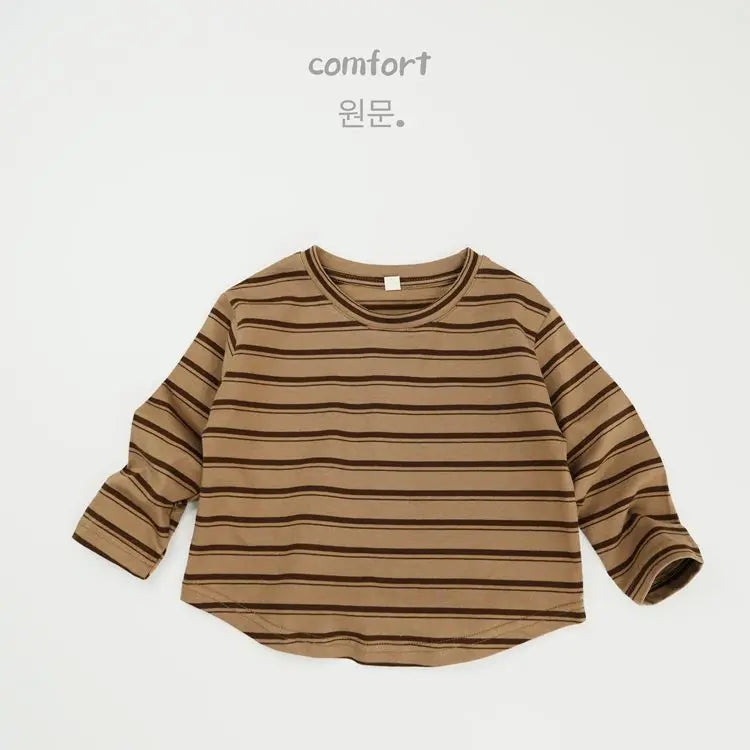 長袖Tシャツ Khaki / 12M  80CM キッズトップス レトロボーダー長袖Tシャツ【mh0008530】