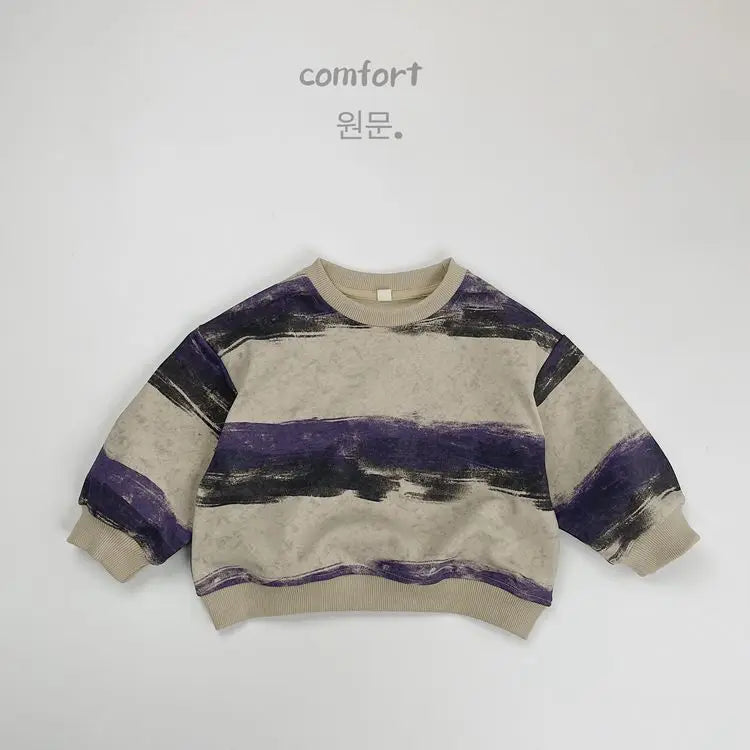 長袖Tシャツ Purple / 12M  80CM キッズトップス レトロボーダー長袖Tシャツ【mh0008528】