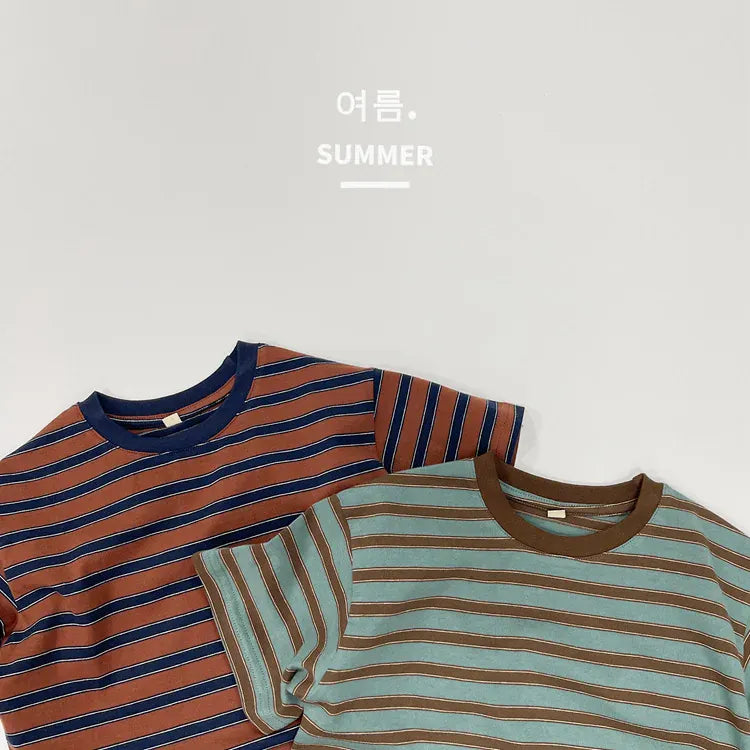 半袖Tシャツ キッズトップス レトロボーダー 半袖Tシャツ 2カラー【mh0005213】