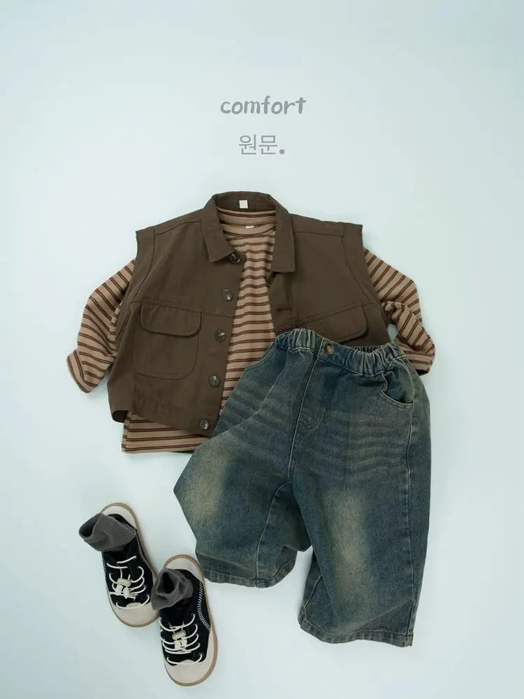 長袖Tシャツ キッズトップス ボーダーシンプルベーシック長袖Tシャツ【mh-0008600】