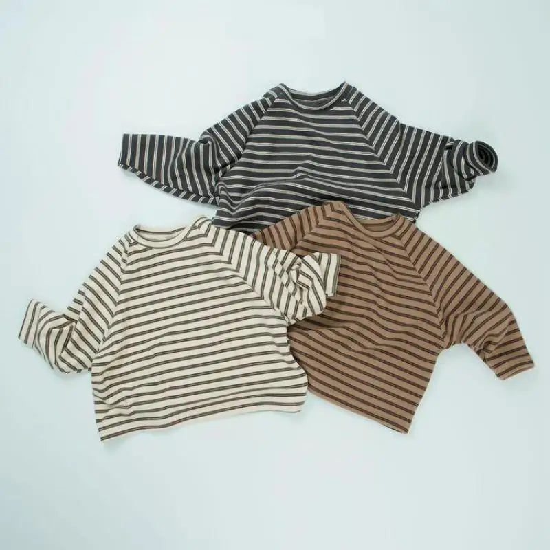 長袖Tシャツ キッズトップス ボーダーシンプルベーシック長袖Tシャツ【mh-0008600】