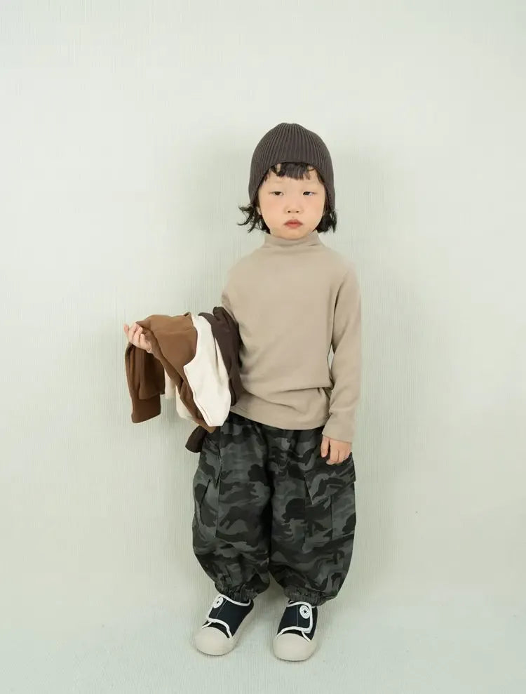 長袖Tシャツ キッズトップス シンプルベーシックボトルネックハイネック長袖Tシャツ【mh0007736】