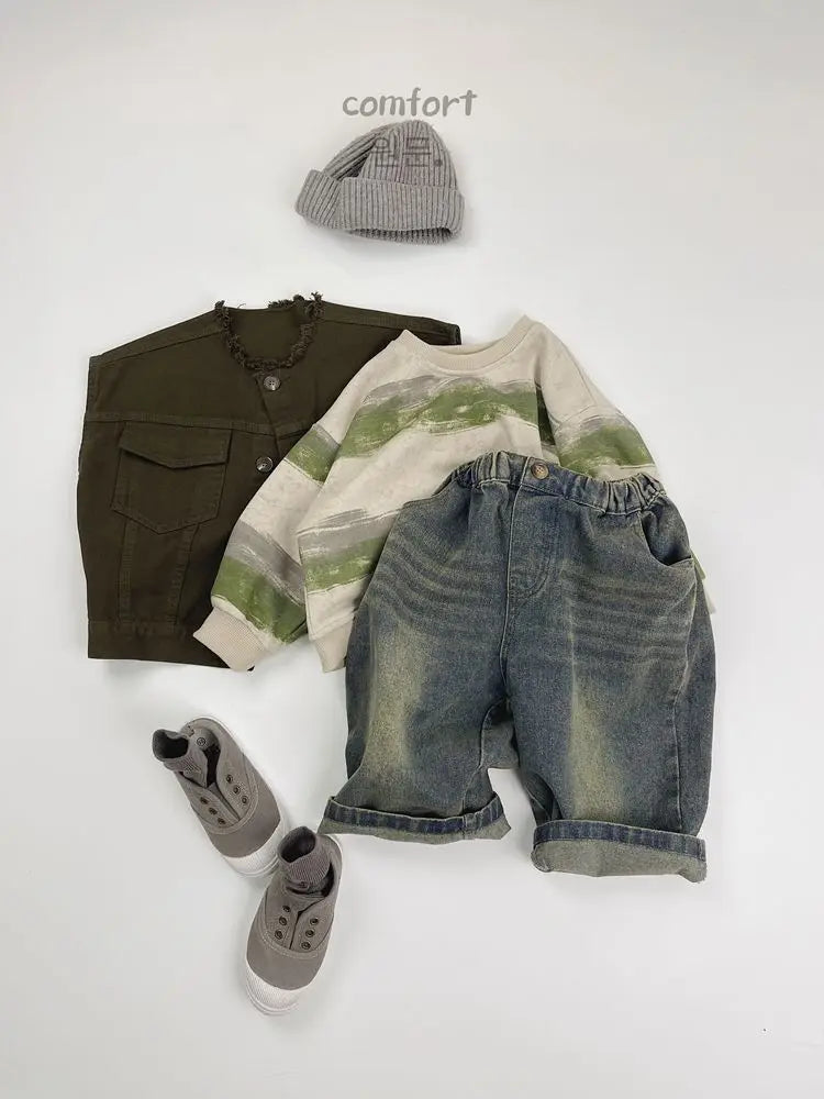 長袖Tシャツ キッズトップス レトロボーダー長袖Tシャツ【mh0008528】