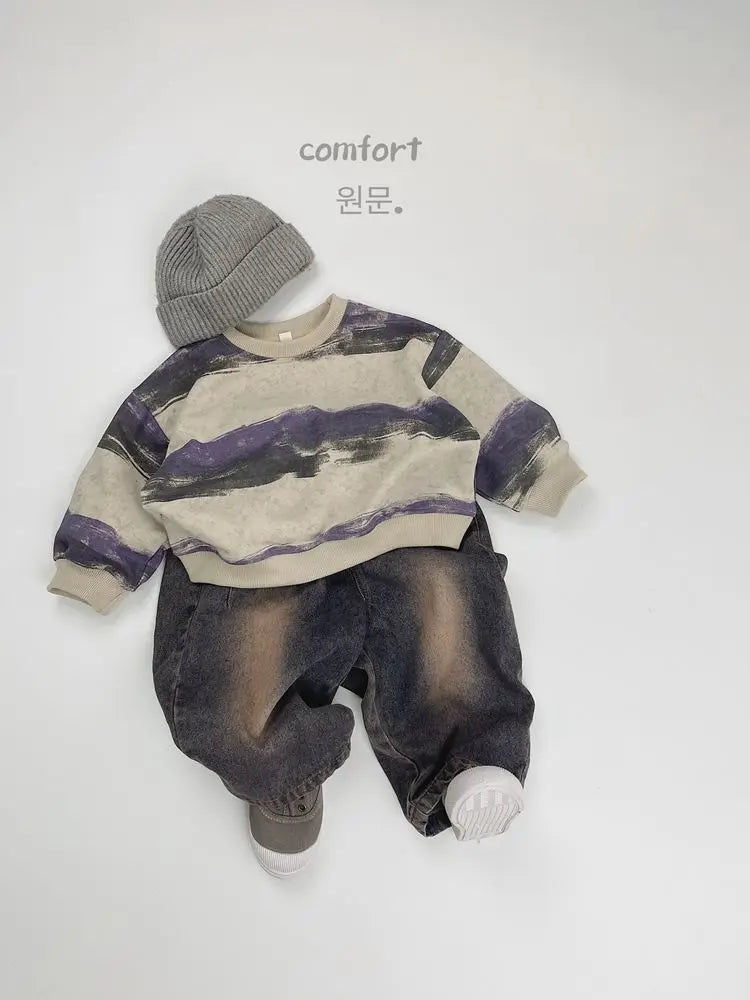 長袖Tシャツ キッズトップス レトロボーダー長袖Tシャツ【mh0008528】