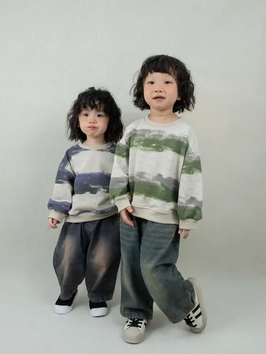 長袖Tシャツ キッズトップス レトロボーダー長袖Tシャツ【mh0008528】