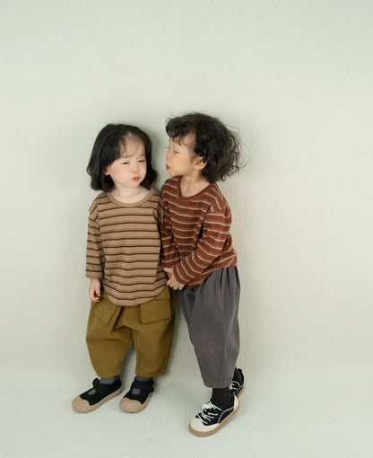 長袖Tシャツ キッズトップス レトロボーダー長袖Tシャツ【mh0008530】