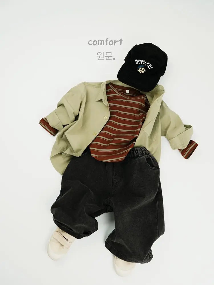 長袖Tシャツ キッズトップス レトロボーダー長袖Tシャツ【mh0008530】