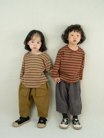 長袖Tシャツ キッズトップス レトロボーダー長袖Tシャツ【mh0008530】