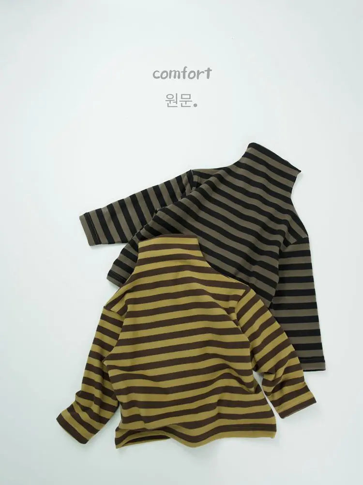 長袖Tシャツ キッズトップス ボーダータートルネックボトルネック長袖Tシャツ【mh0008596】