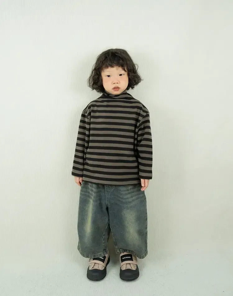 長袖Tシャツ キッズトップス ボーダータートルネックボトルネック長袖Tシャツ【mh0008596】