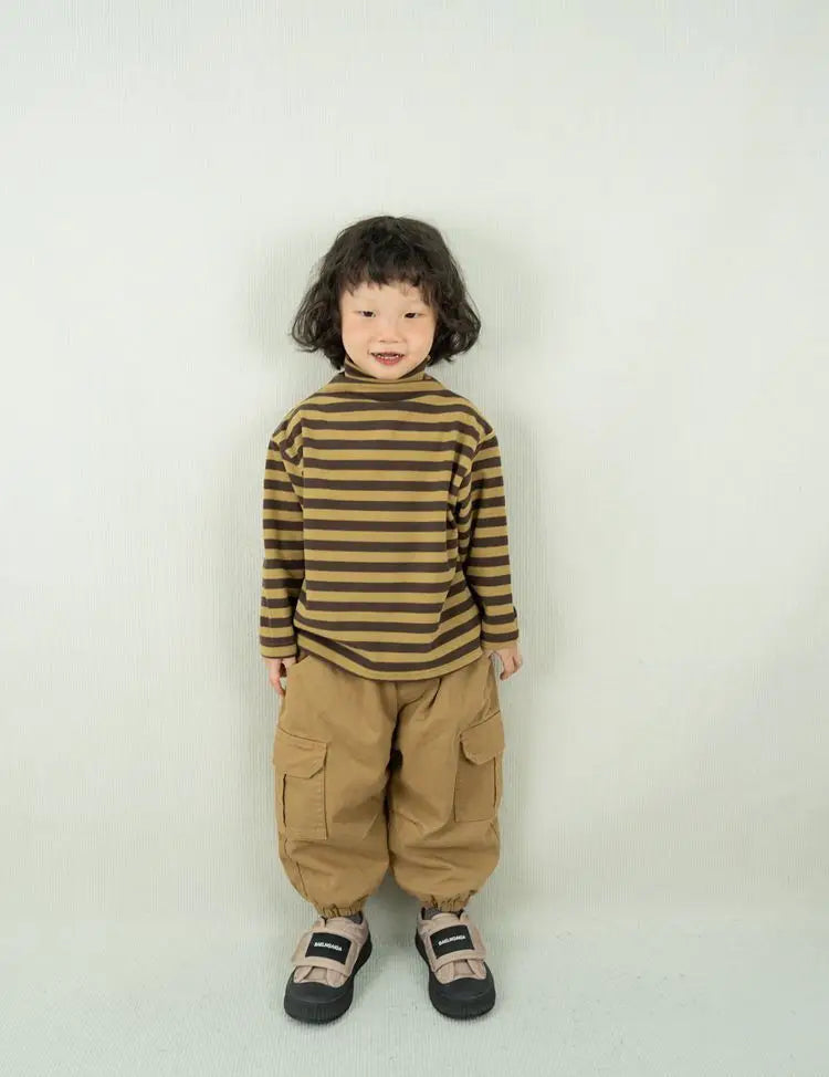 長袖Tシャツ キッズトップス ボーダータートルネックボトルネック長袖Tシャツ【mh0008596】