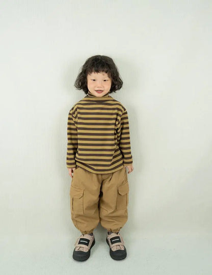 長袖Tシャツ キッズトップス ボーダータートルネックボトルネック長袖Tシャツ【mh0008596】