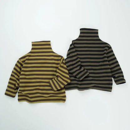 長袖Tシャツ キッズトップス ボーダータートルネックボトルネック長袖Tシャツ【mh0008596】