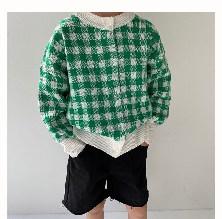 Gingham Check Knit Cardigan ギンガムチェック クルーネック 長袖カーディガン【mh0012699】 BBAMMA カーディガン・パーカー